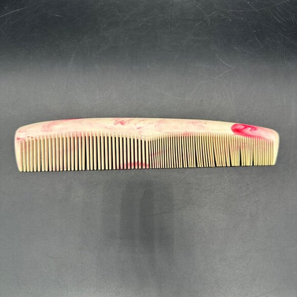 Vintage Plastic Hair Comb Pink White Marbled Swirl USA Retro Bathroom Vanity - Picture 2 of 9